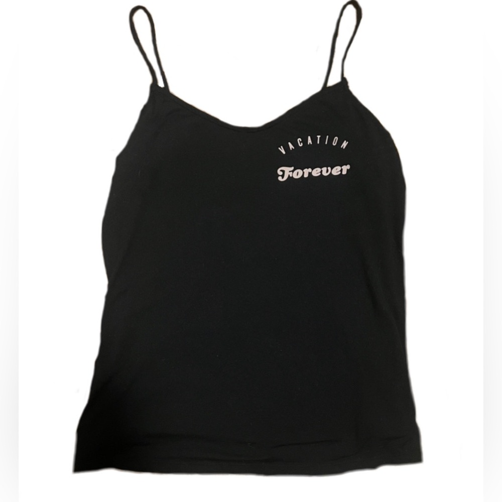 “ vacation forever “ black and pink tank top